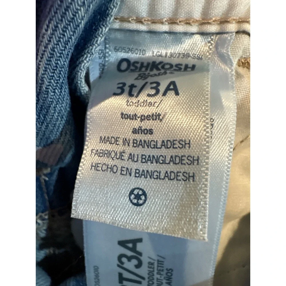 OshKosh Bgosh Girls 3T‎ Heart Print Denim Overalls Light Wash Blue OKT1239B3-SS1